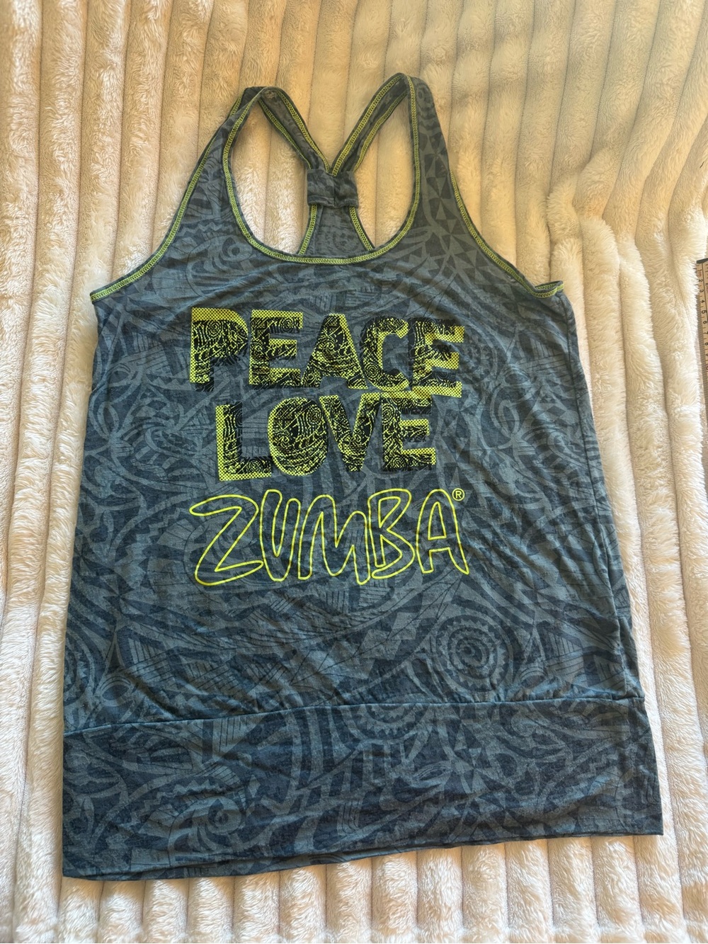 Zumba Fitness Grey Tank with Neon Yellow Graphic